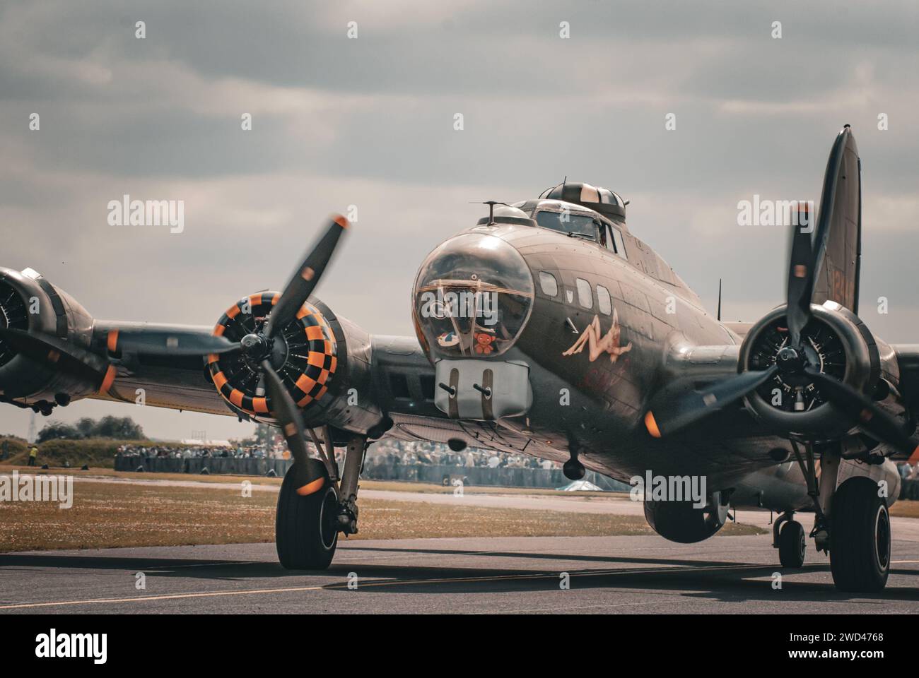 Boeing B-17G Flying Fortress '124485' WW2 Bomber plane representing the famous 'Memphis Belle' taxiing on runway Stock Photo