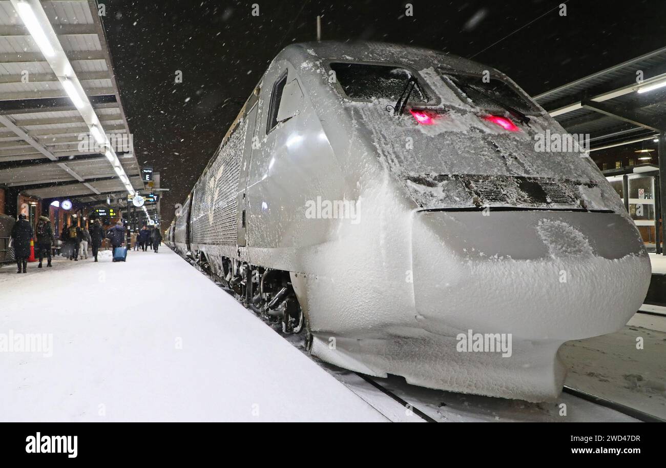 Seasonal weather, heavy snowfall in Linköping, Sweden, during Wednesday ...