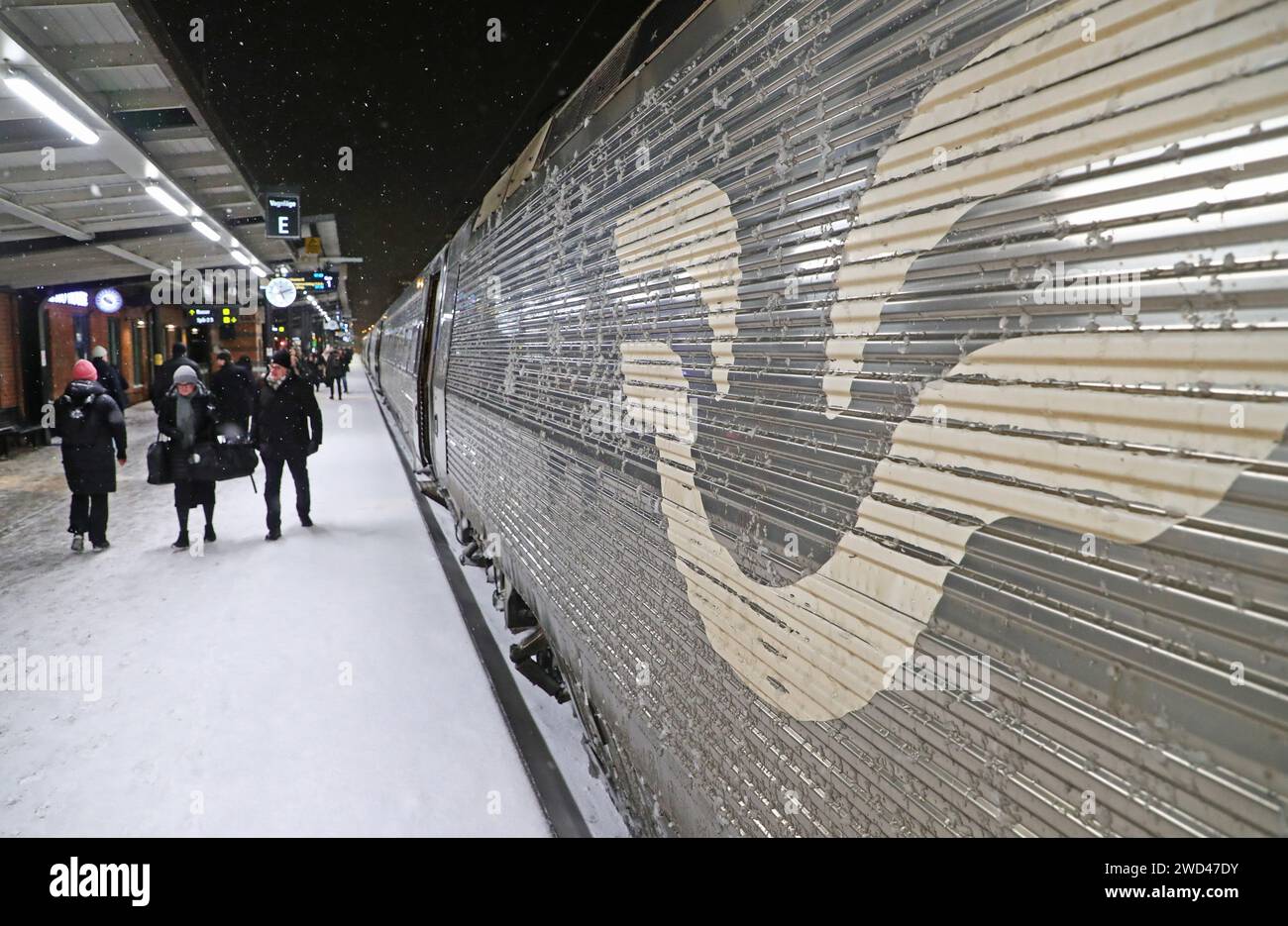Seasonal weather, heavy snowfall in Linköping, Sweden, during Wednesday ...