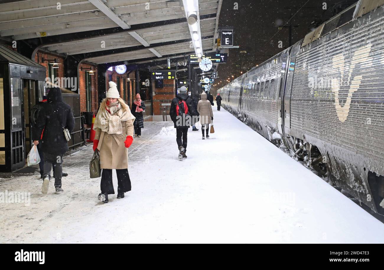 Seasonal weather, heavy snowfall in Linköping, Sweden, during Wednesday ...