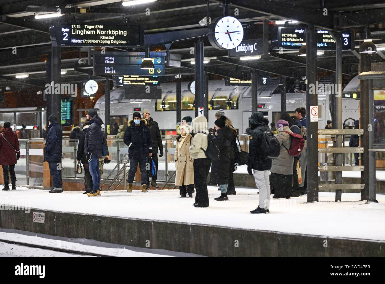 Seasonal weather, heavy snowfall in Linköping, Sweden, during Wednesday ...