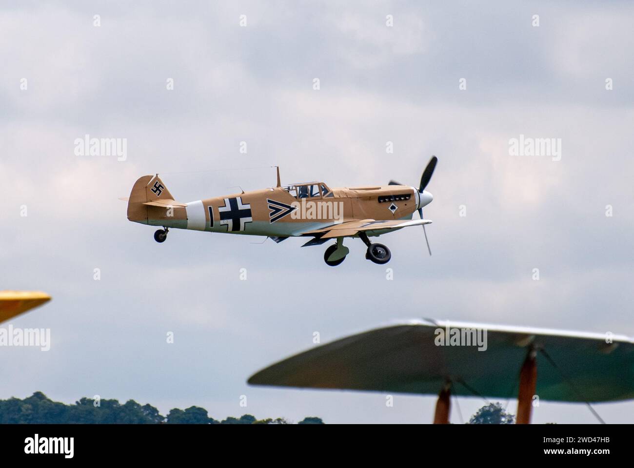 Messerschmitt Bf 109 with Hispano engine in formation flight. The well known Gerrman WW2 Fighter plane ME109 Stock Photo