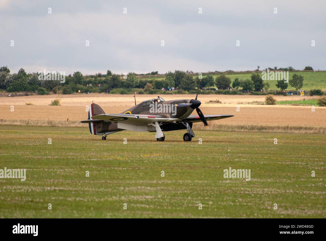 Hawker Hurricane Mk.IIa P3351 WW2 British warbird fighter plane at Duxford airfield. Stock Photo