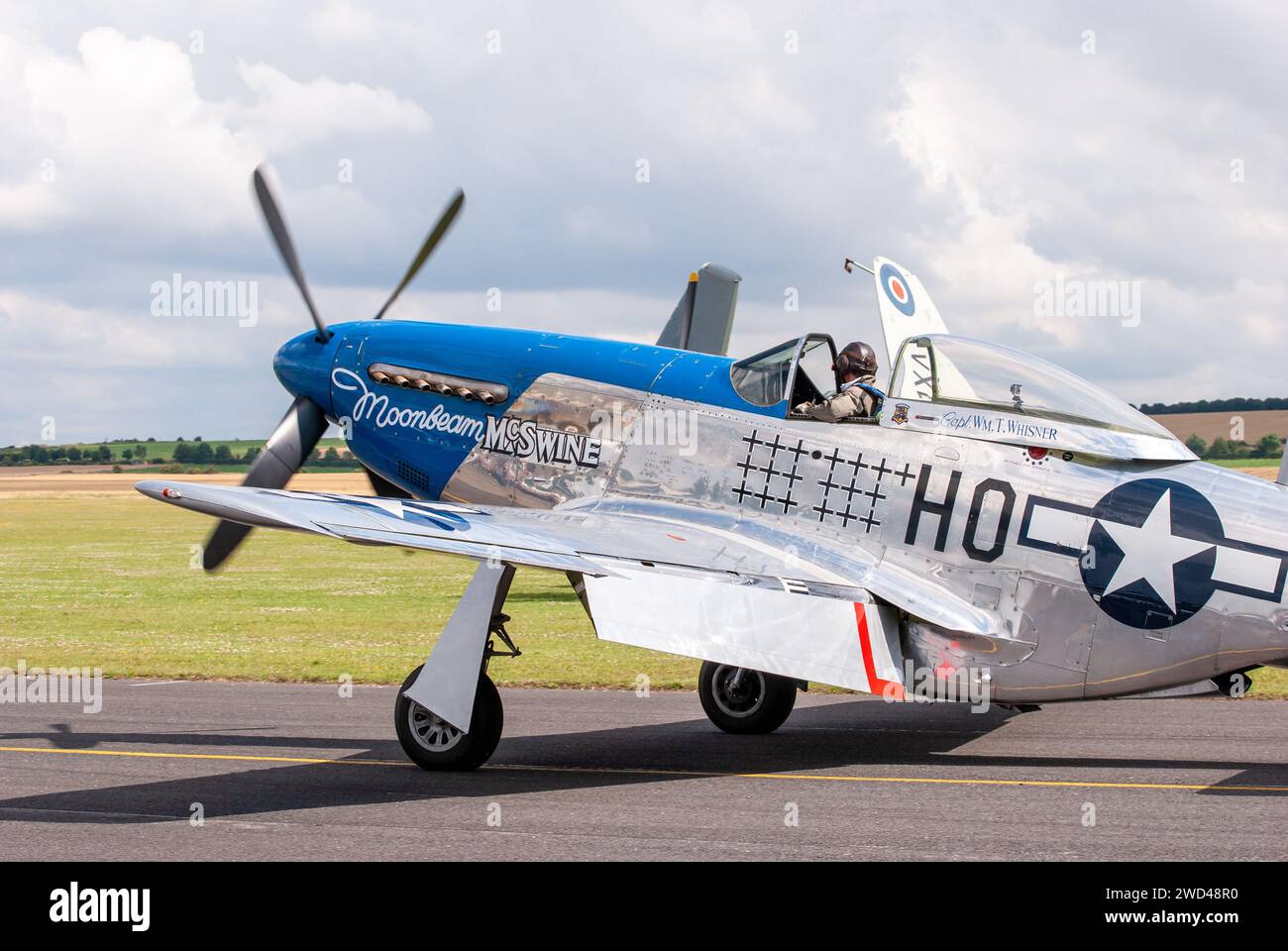 P51 mustang warbird fighter plane from WW2  ‘Moonbeam McSwine' Tail number 414237 at Duxford airshow in the United Kingdom Stock Photo