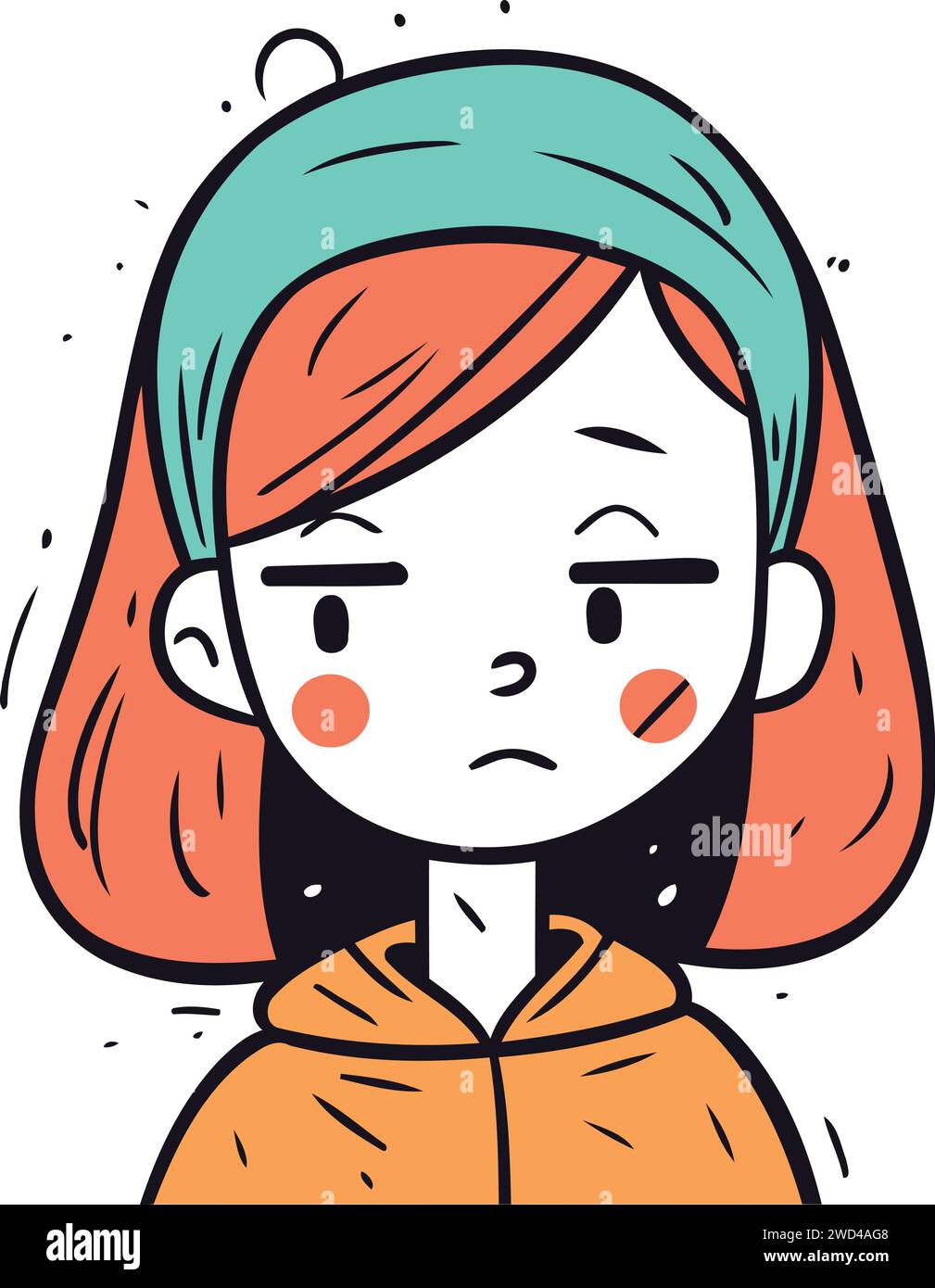 Sad girl in hoodie. Vector illustration in doodle style Stock Vector