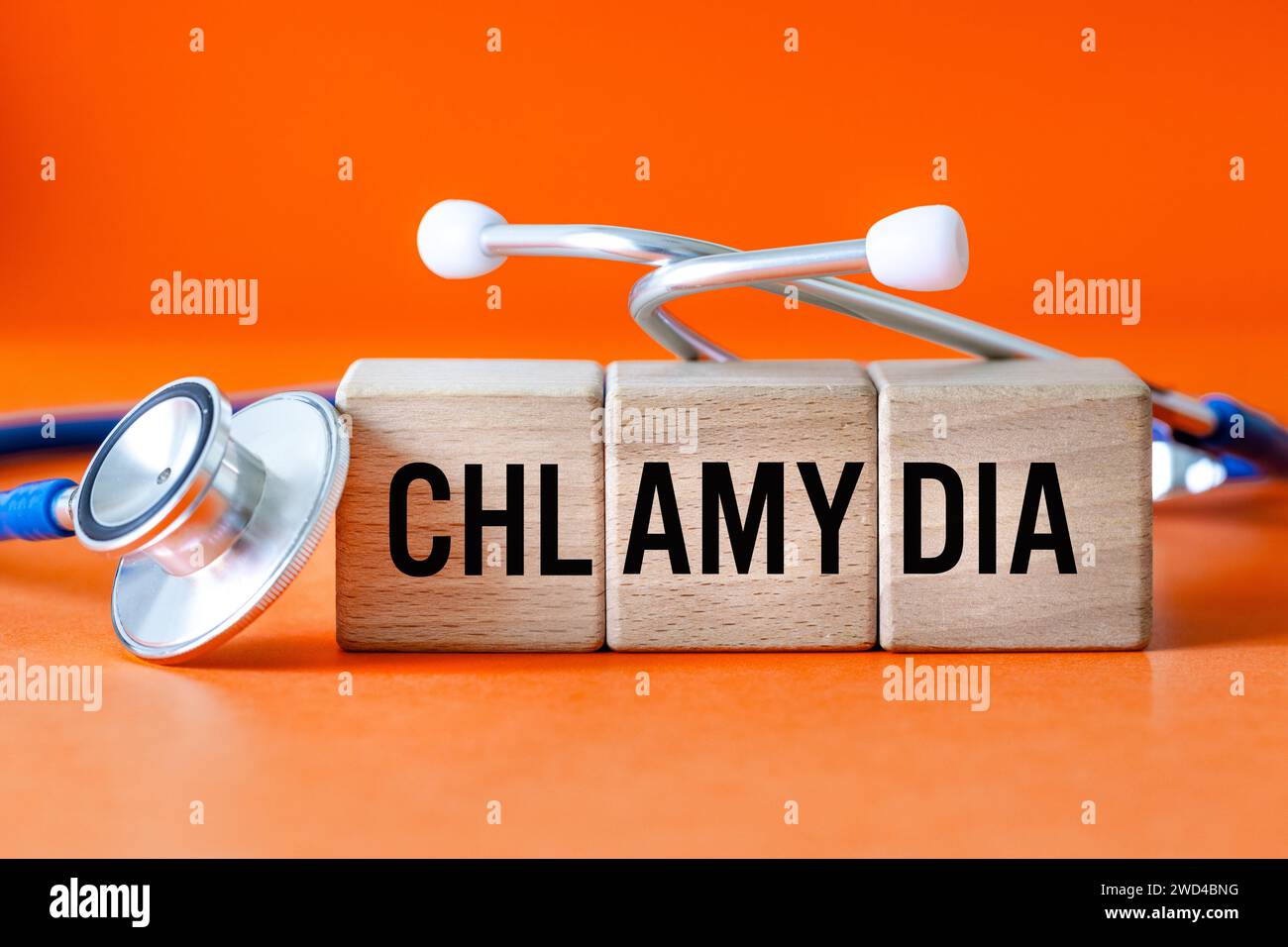 Chlamydia (Chlamydia Trachomatis) Health concept, Bacteria causing urinary tract infection, Sexually transmitted disease, doctor's stethoscope and wor Stock Photo