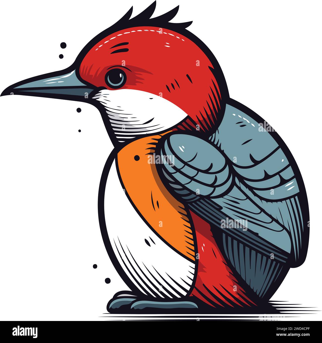 Red headed woodpecker isolated on white background. Vector illustration