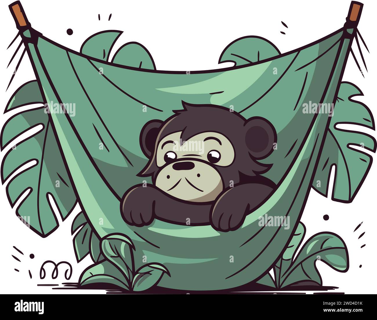 Cute monkey sleeping in hammock. Hand drawn vector illustration Stock ...