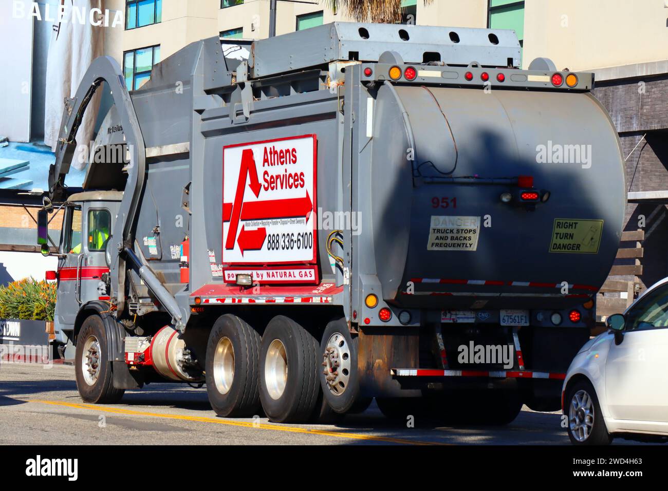 Los Angeles, California Athens Services Garbage Compactor Truck Stock