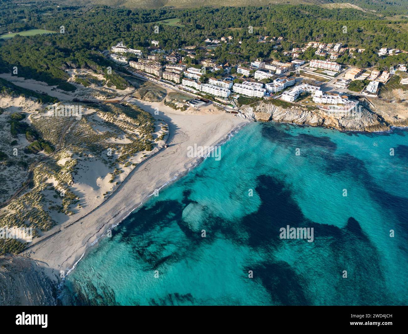 Aerial view of Cala Mesquida beach in Majorca Island Stock Photo
