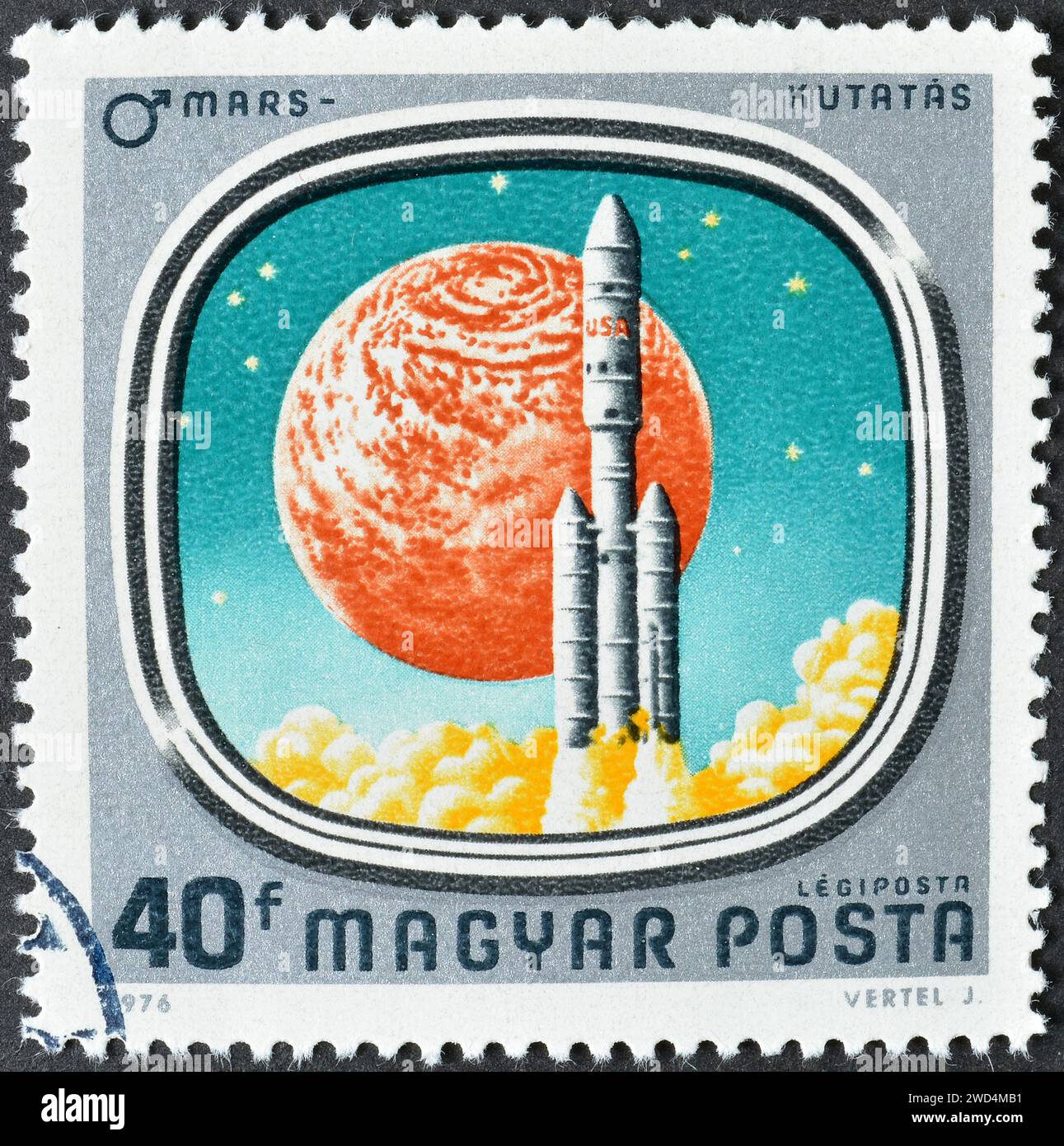 Cancelled postage stamp printed by Hungary, that shows Launch of Viking Mars Spacecraft, circa 1976 Stock Photo
