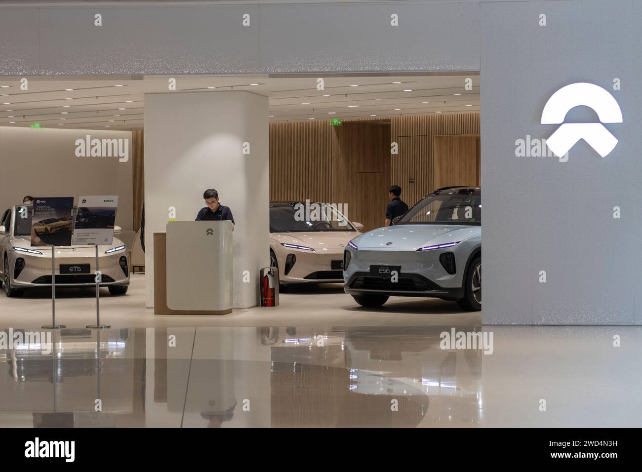 NIO ET5 mid-size electric sedan and ES6 mid-size electric SUV are displayed in a NIO store in Shanghai, China, on Monday, June 26, 2023. Stock Photo