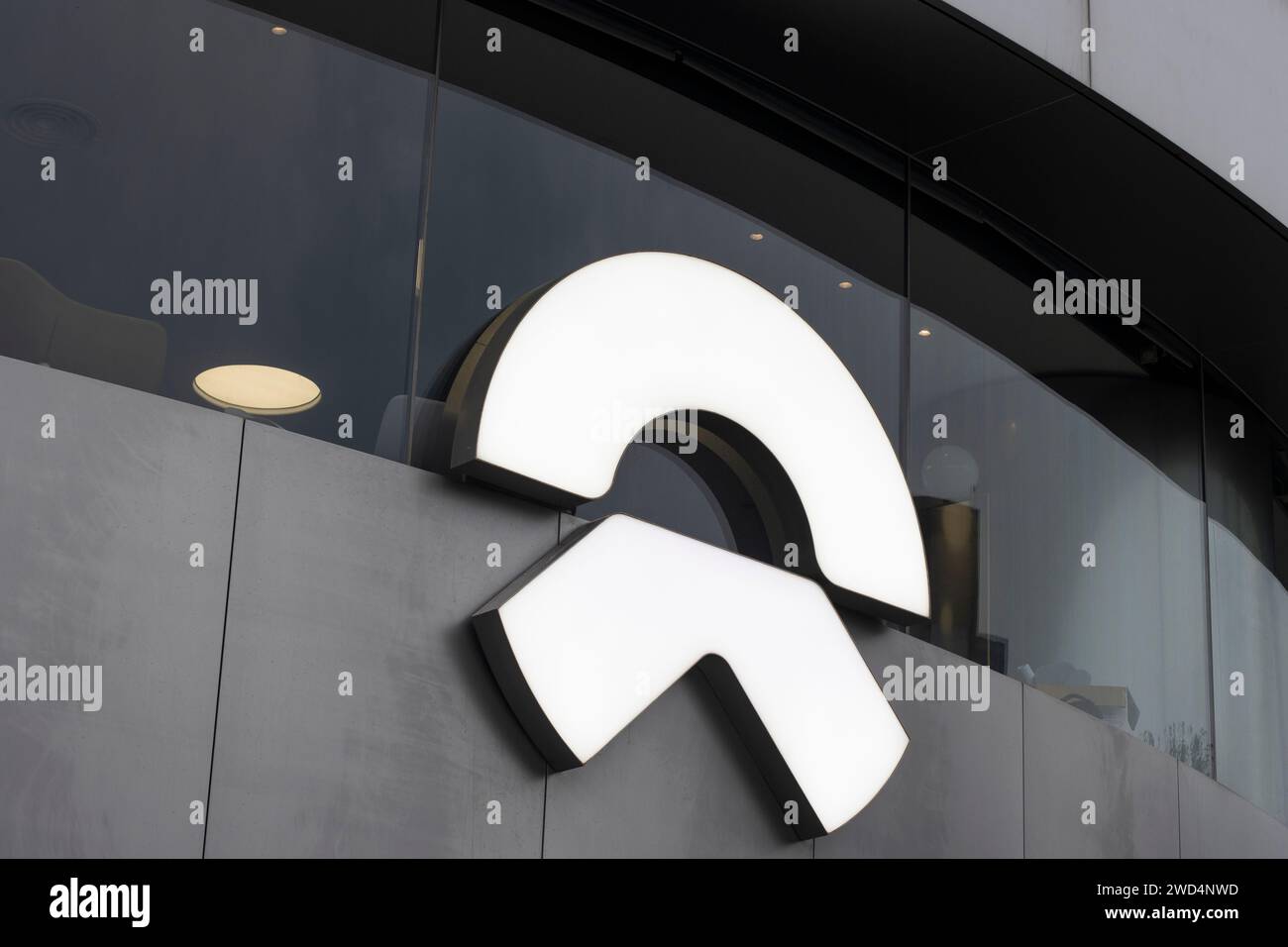 Nio logo is seen at one of its stores in Beijing, China, on August 23, 2023. Stock Photo