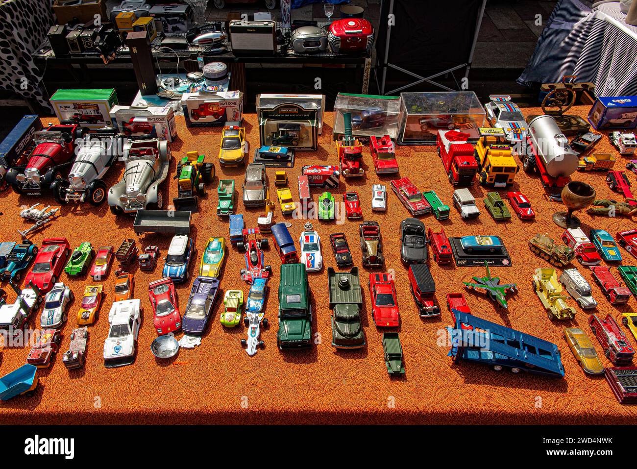 Display of second hand collectable die cast model cars etc. Stock Photo