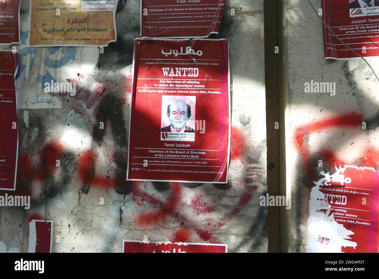 Beirut, Lebanon. 18th Jan, 2024. Posters against the abuses of bankers