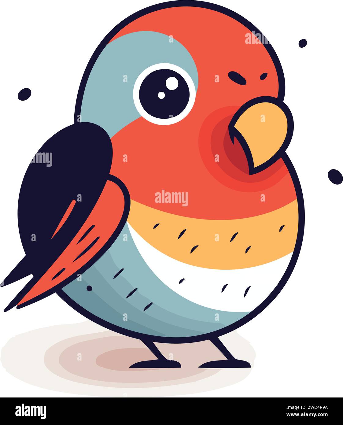 Vector illustration of cute little red bird on white background. Flat ...