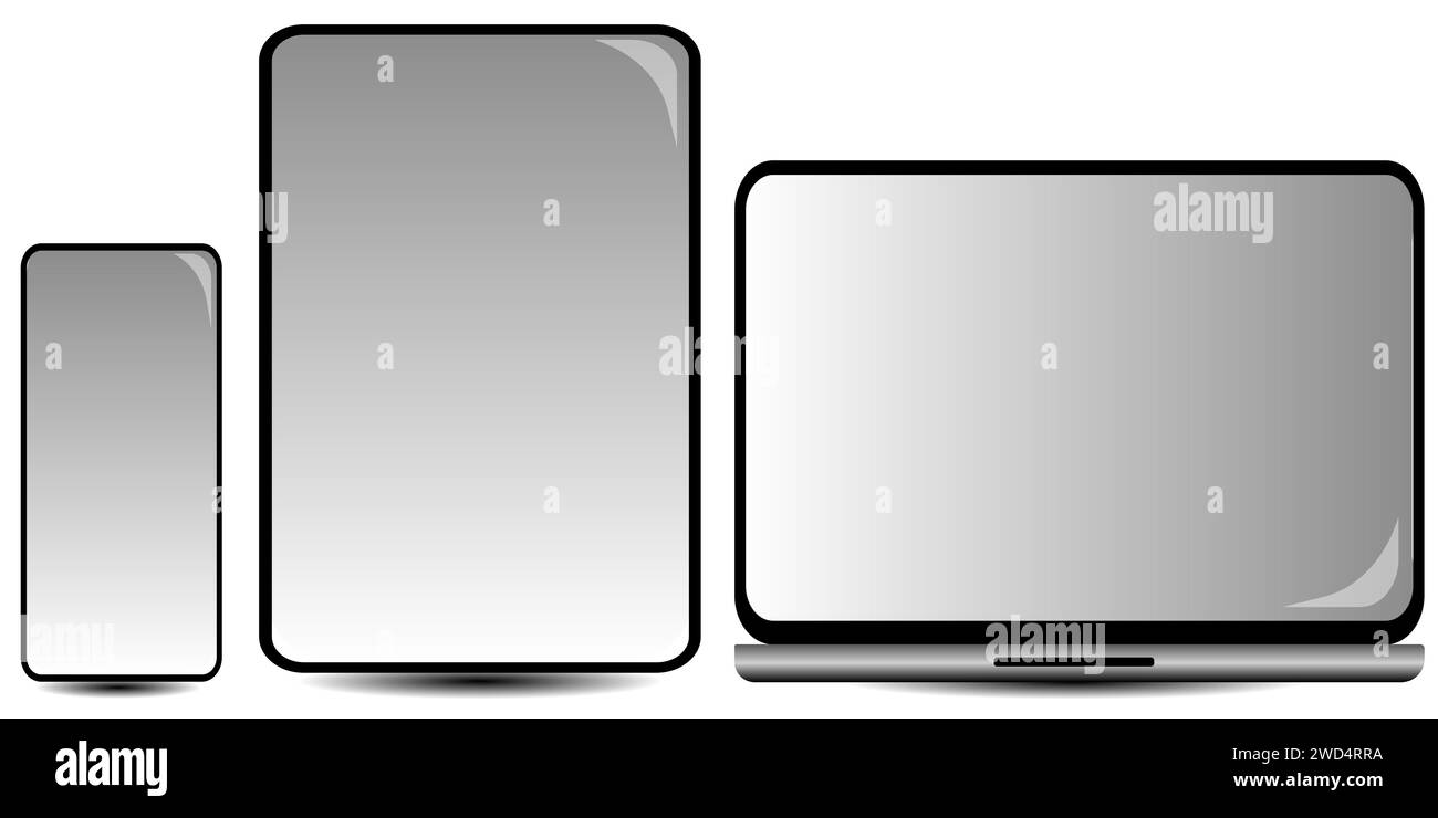 Collection of screens Mobile or Cell phone, Tablet, Laptop. Technology