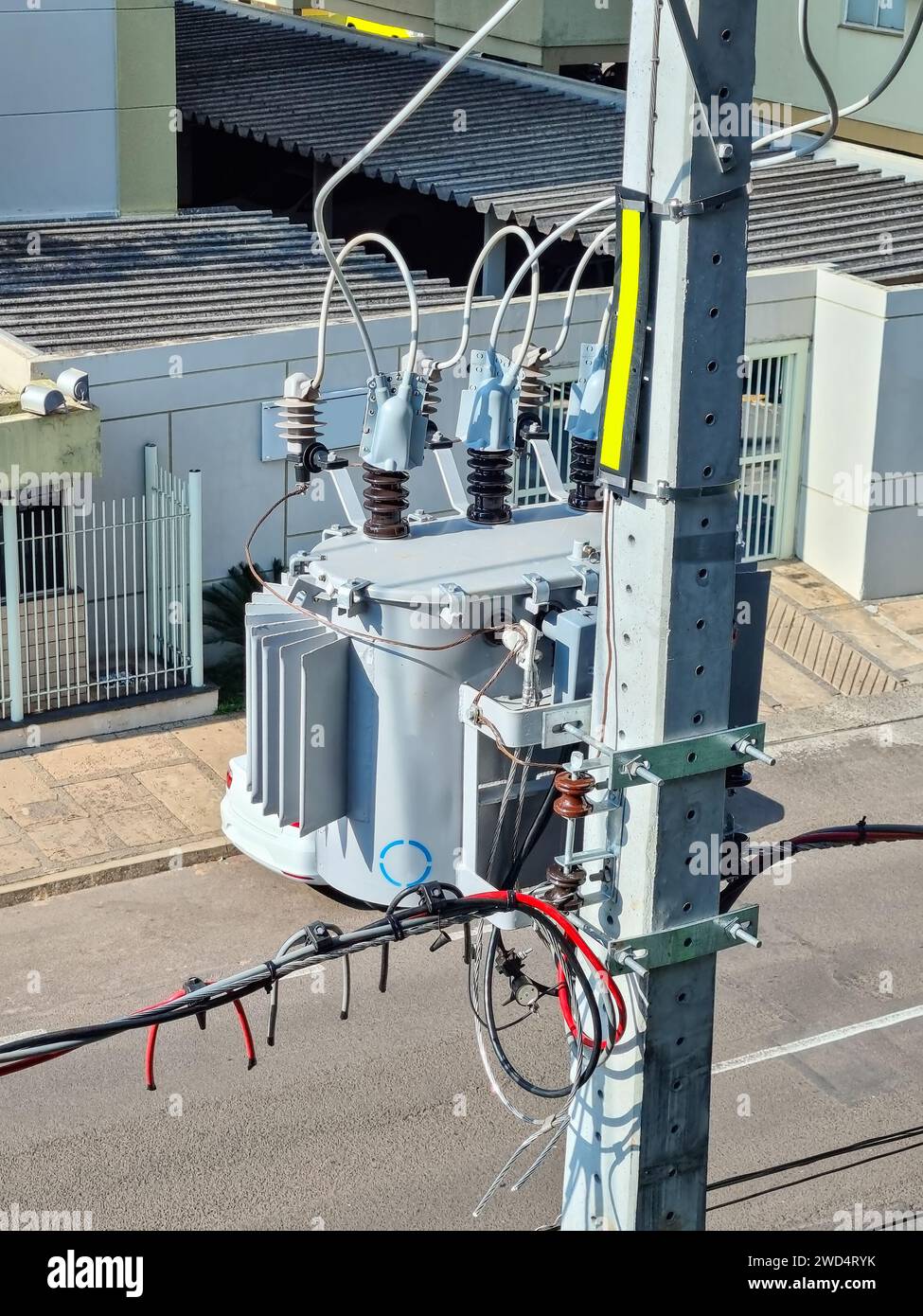 Transformer of a power pole. Brazilian energy distribution system. Stock Photo