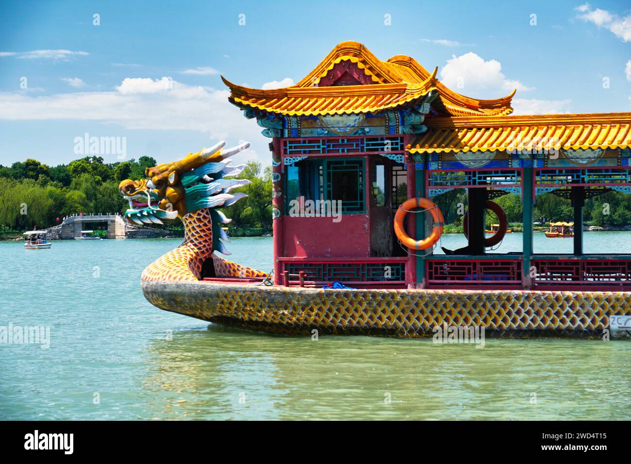Close Up View of a Dragon Boat on Longtan Lake, Beijing China Stock Photo