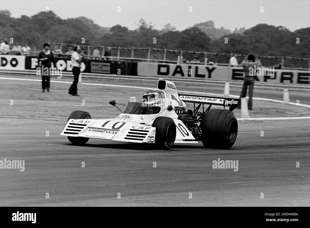 Argentinian racing driver Carlos Reutemann driving a Brabham BT42 at the 1973 John Player British Grand Prix. Stock Photo