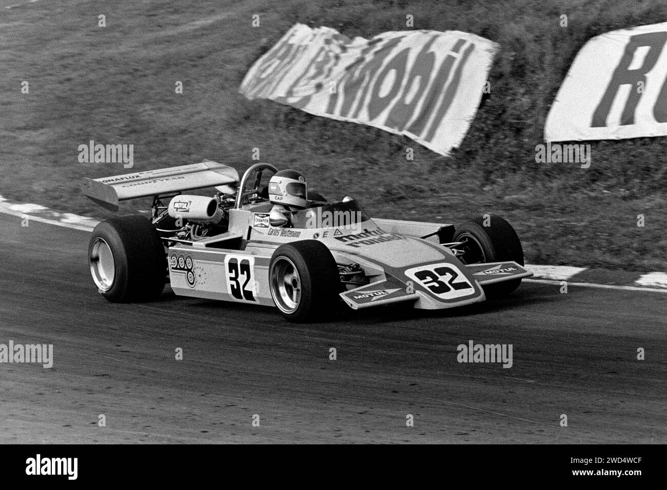 Argentinian racing driver Carlos Reutemann driving Motul Rondel Racing Brabham BT38 at Brands Hatch in 1972. Stock Photo
