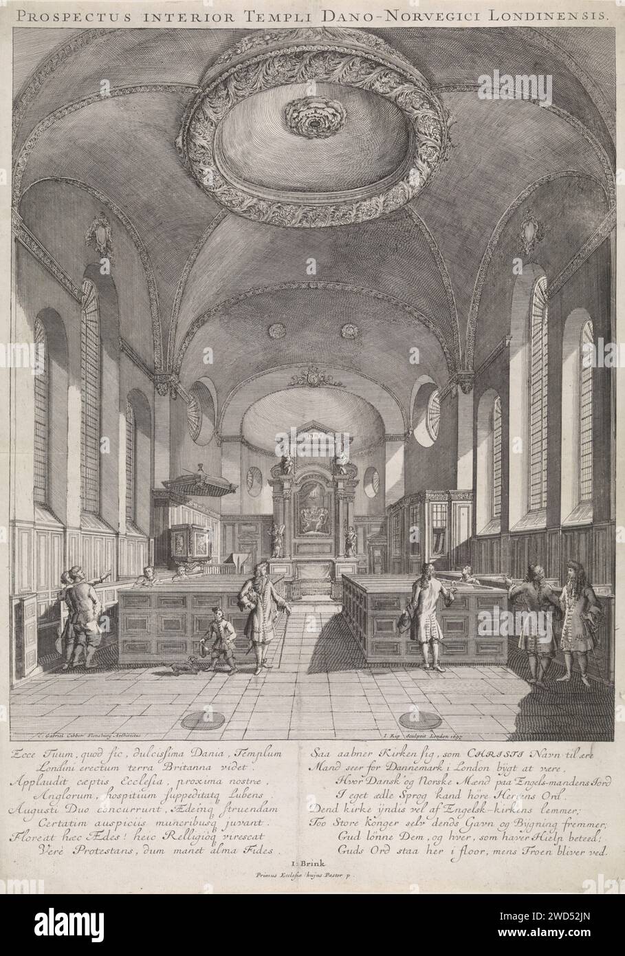 Interior of the Danish Church in London, Johannes Kip, 1697 print The ...