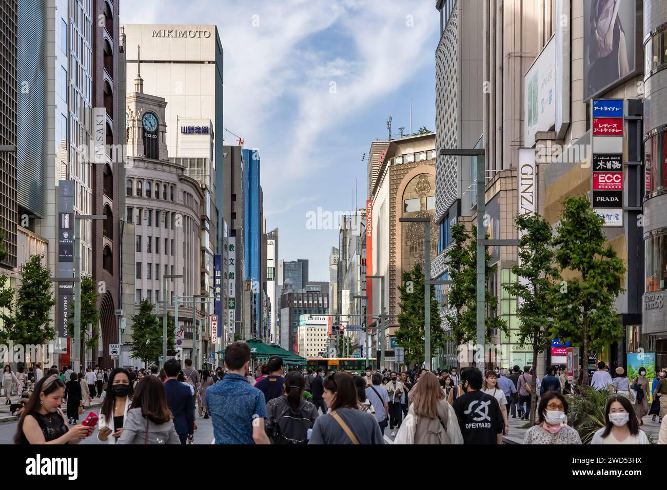 Main street of Ginza town, Pedestrian Paradise at Saturday, Tokyo, Japan, East Asia, Asia Stock Photo