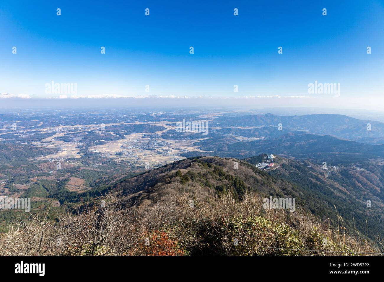 Mount Tsukuba jinja (shrine), view of Kanto plain, from mauntain top, Tsukubasan trekking, Tsukuba, Ibaraki, Japan, East Asia, Asia Stock Photo