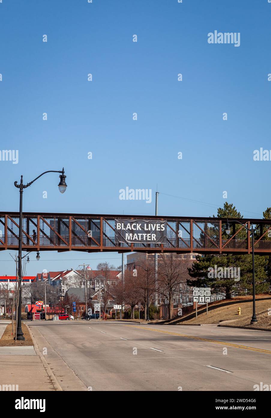 Black Lives Matter sign across a pedestrian bridge in Beloit Wisconsin. Stock Photo