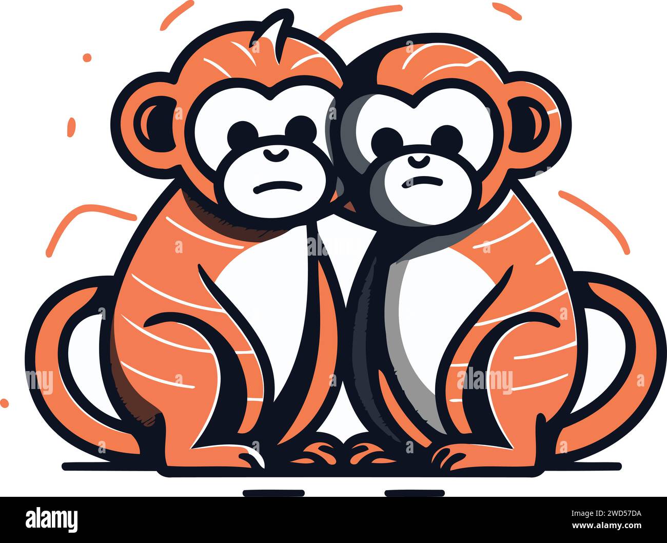 Monkey couple in love. Vector illustration in flat cartoon style. Stock Vector