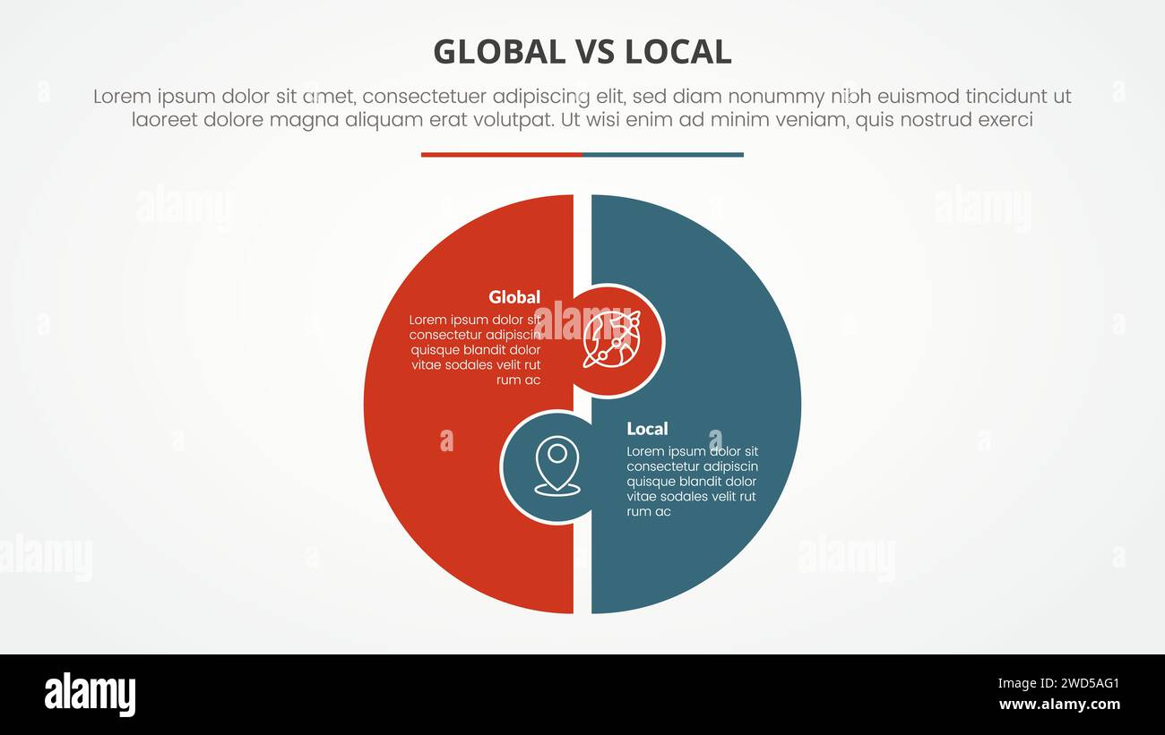 global vs local versus comparison opposite infographic concept for slide presentation with big circle puzzle shape with flat style vector Stock Photo