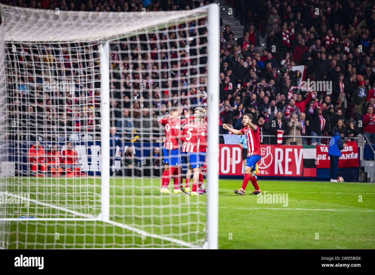 Madrid, Spain. 18th Jan, 2024. Alvaro Morata of Atletico Madrid seen celebrating his goal with his teammates during the football match valid for the round of 16 of the Copa del Rey tournament between Atletico Madrid and Real Madrid played at Estadio Metropolitano in Madrid, Spain. Credit: Independent Photo Agency/Alamy Live News Stock Photo