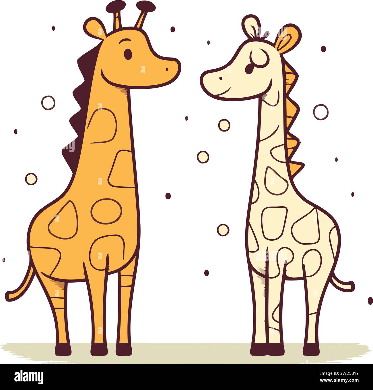 Two cute giraffes. Vector illustration in flat cartoon style Stock