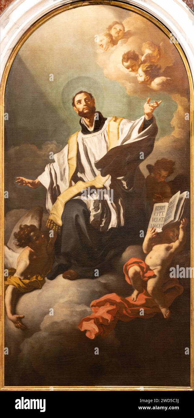 VICENZA, ITALY - NOVEMBER 6, 2023: The painting  Estasi di San Gaetano da Thiene in the church Chiesa di San Gaetano by Francesco Solimena Stock Photo