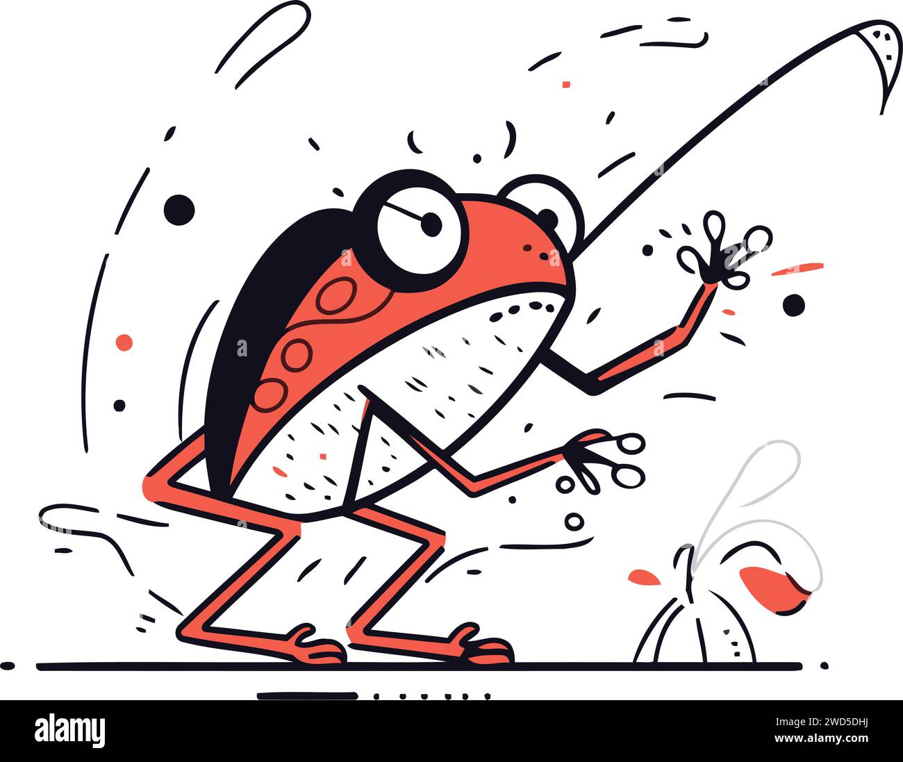 Funny cartoon frog with fishing rod. Vector illustration in doodle style  Stock Vector Image & Art - Alamy
