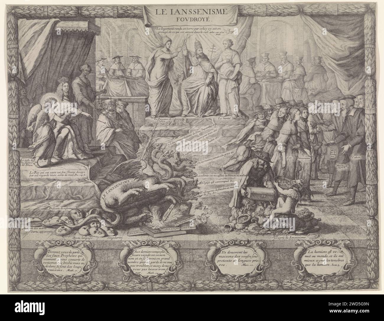Allegory of combating Jansenism, Albert Flamen, 1653 print An