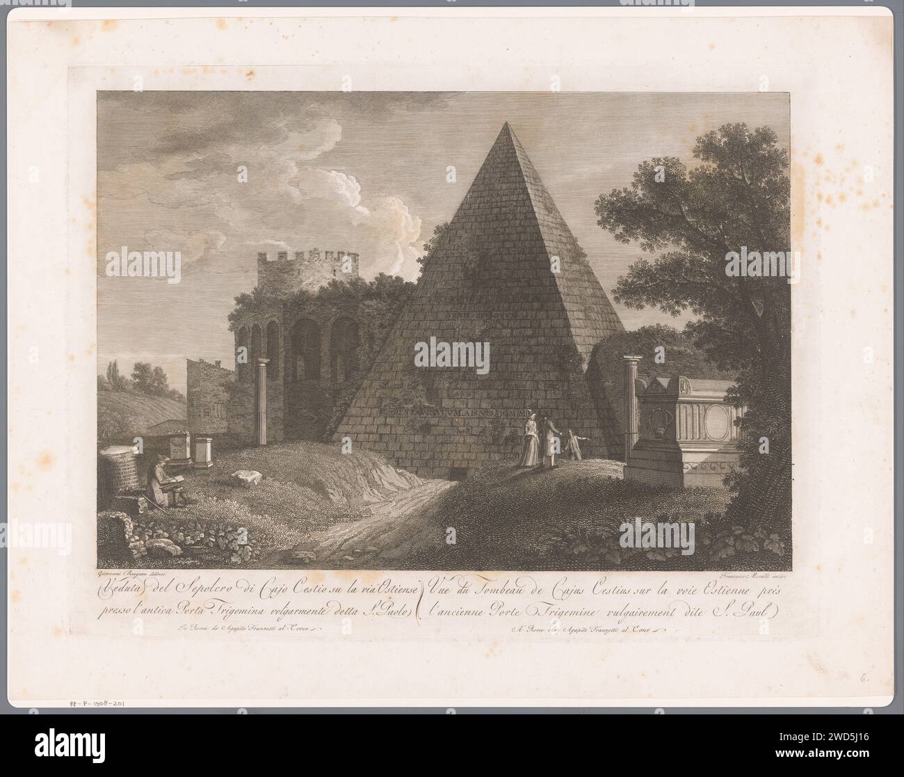 View of the pyramid of Cestius, François Morel, after Jean Jérôme ...