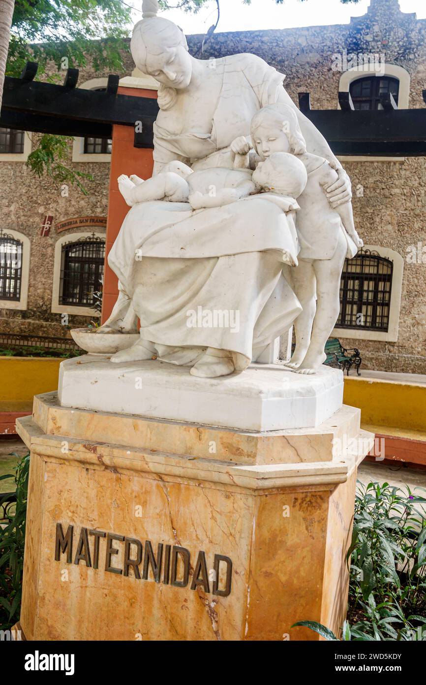 Merida Mexico,centro historico central historic district,statue sculpture maternity mother motherhood,Parque a la Maternidad,de la Madre,memorial,sign Stock Photo