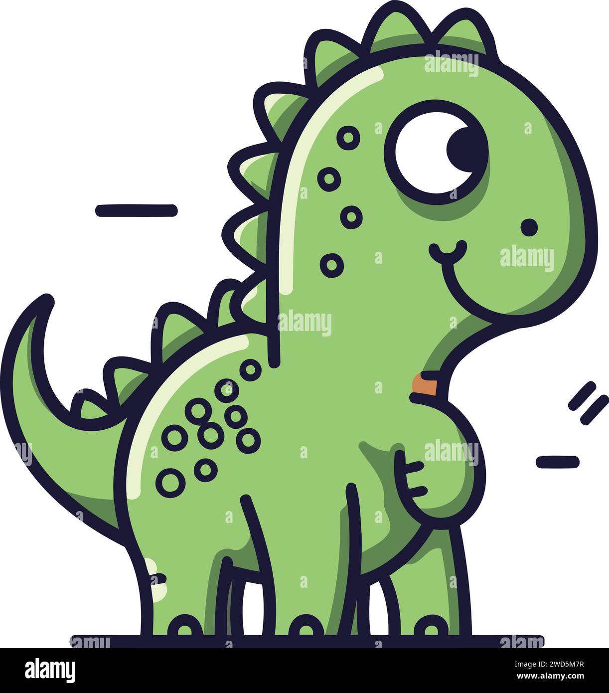Cute cartoon green dinosaur isolated on white background. Vector ...