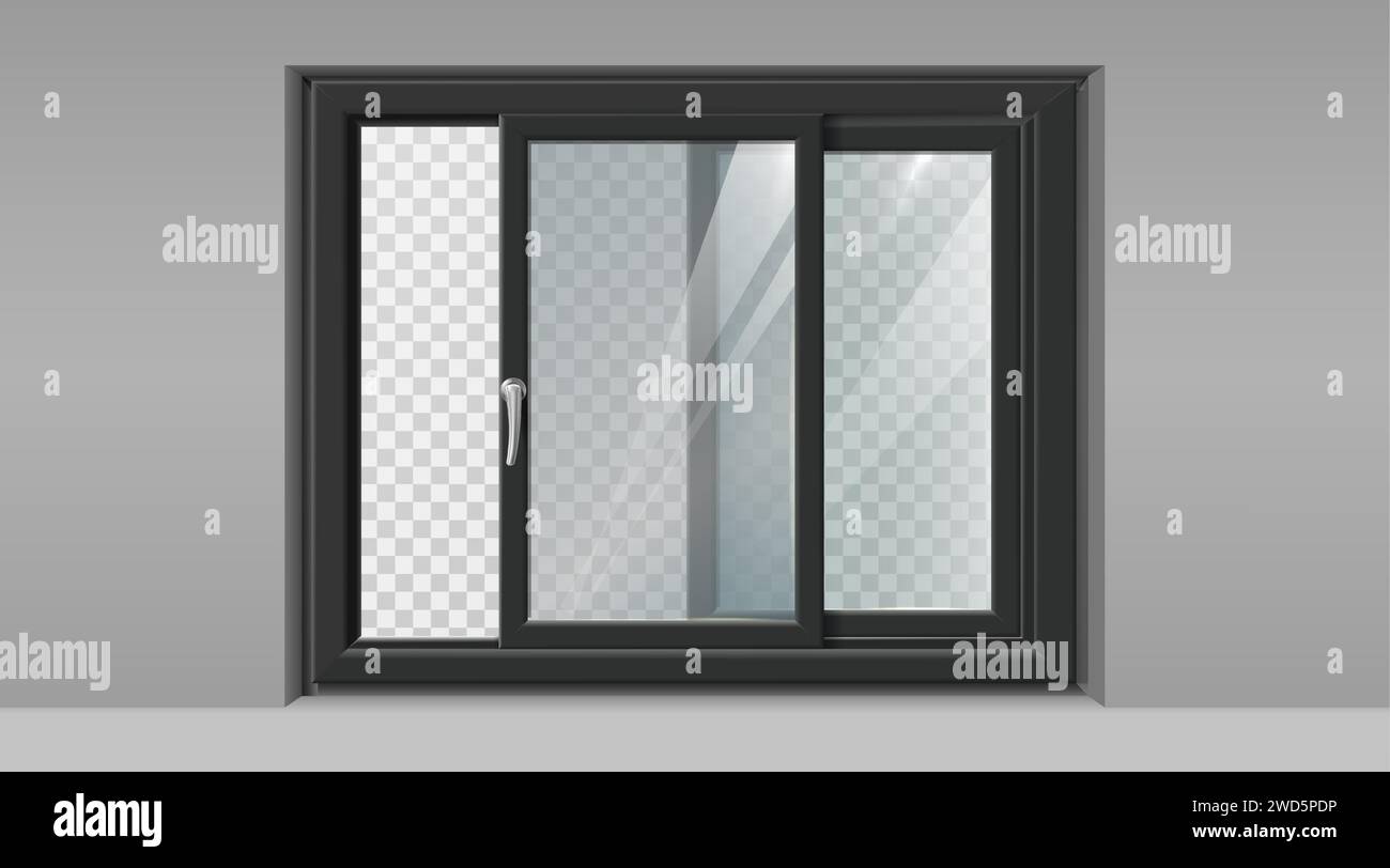 realistic vector icon illustration. Black sliding window frame in the