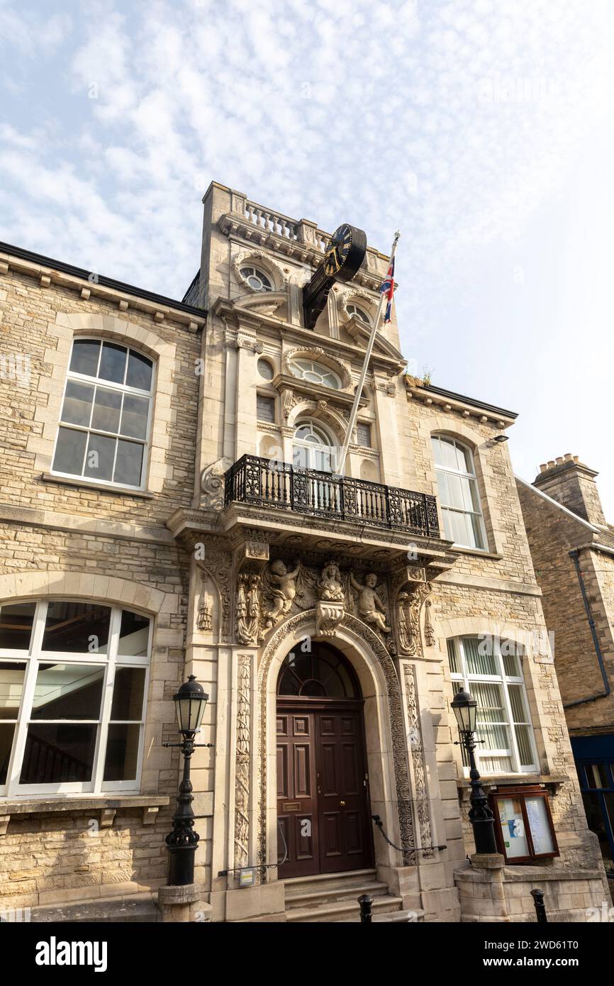 Swanage town in Dorset, town hall and council offices building in high street Swanage with Union Jack flying, England,UK,2023 Stock Photo