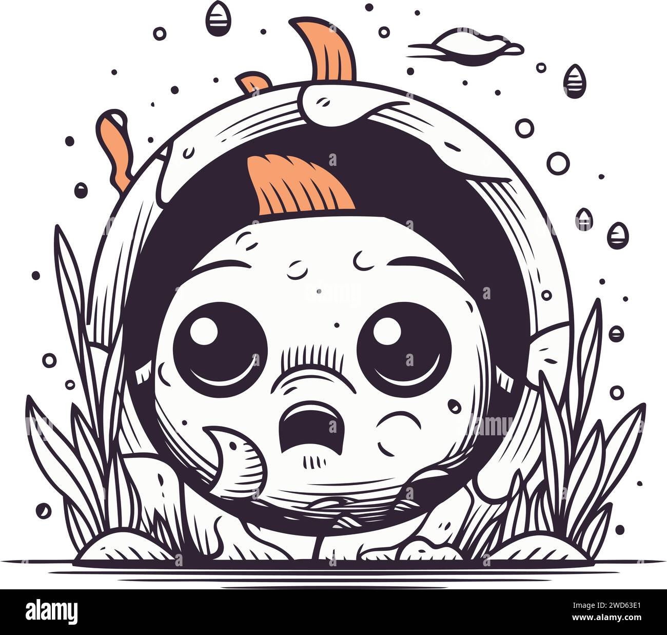 Illustration of cute little boy in a round hole. Vector illustration