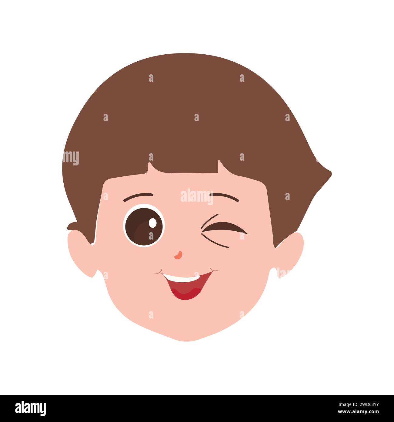 Cute little boy facial expressions. Vector of kid faces illustration with different emotions such as happy, smiling, laughing, winking, angry, confuse Stock Vector