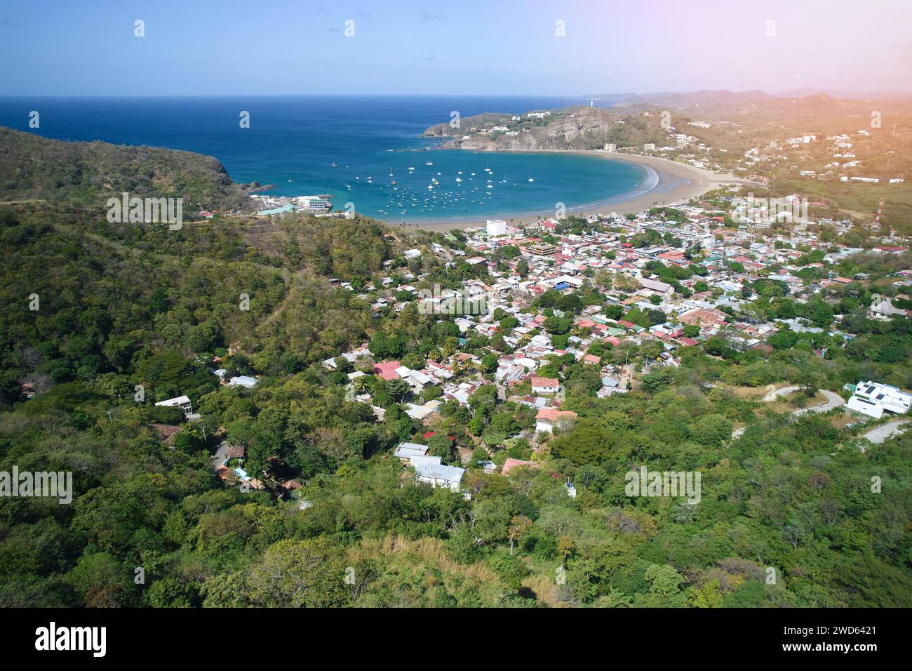 Panorama of san juan del sur bay aerial drone view Stock Photo