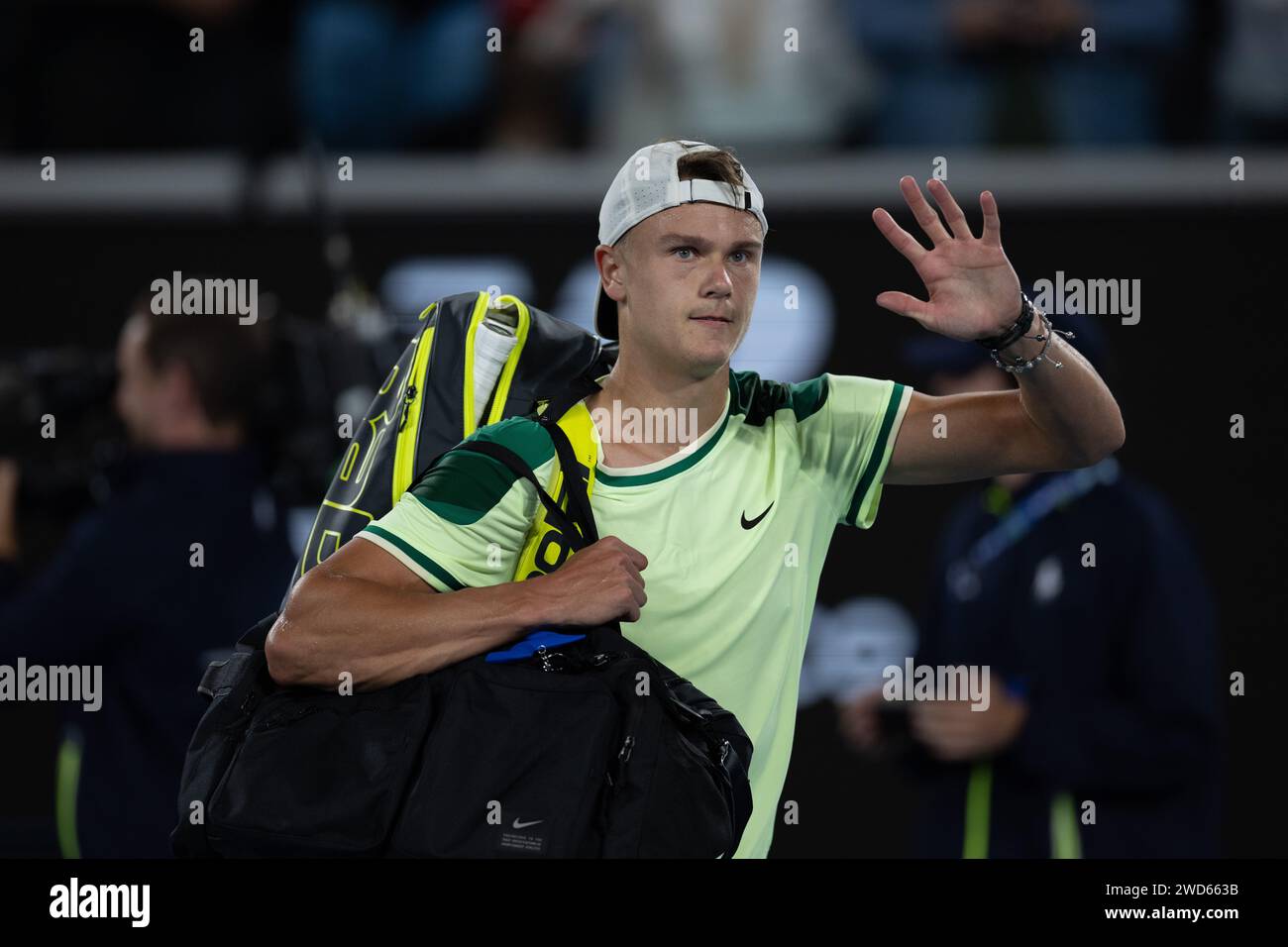 Melbourne Australia 18th Jan 2024 Holger Rune Greets Spectators   Melbourne Australia 18th Jan 2024 Holger Rune Greets Spectators After The Mens Singles Second Round Match Between Arthur Cazaux Of France And Holger Rune Of Denmark At The Australian Open Tennis Tournament In Melbourne Australia Jan 18 2024 Credit Chu Chenxinhuaalamy Live News 2WD663B 