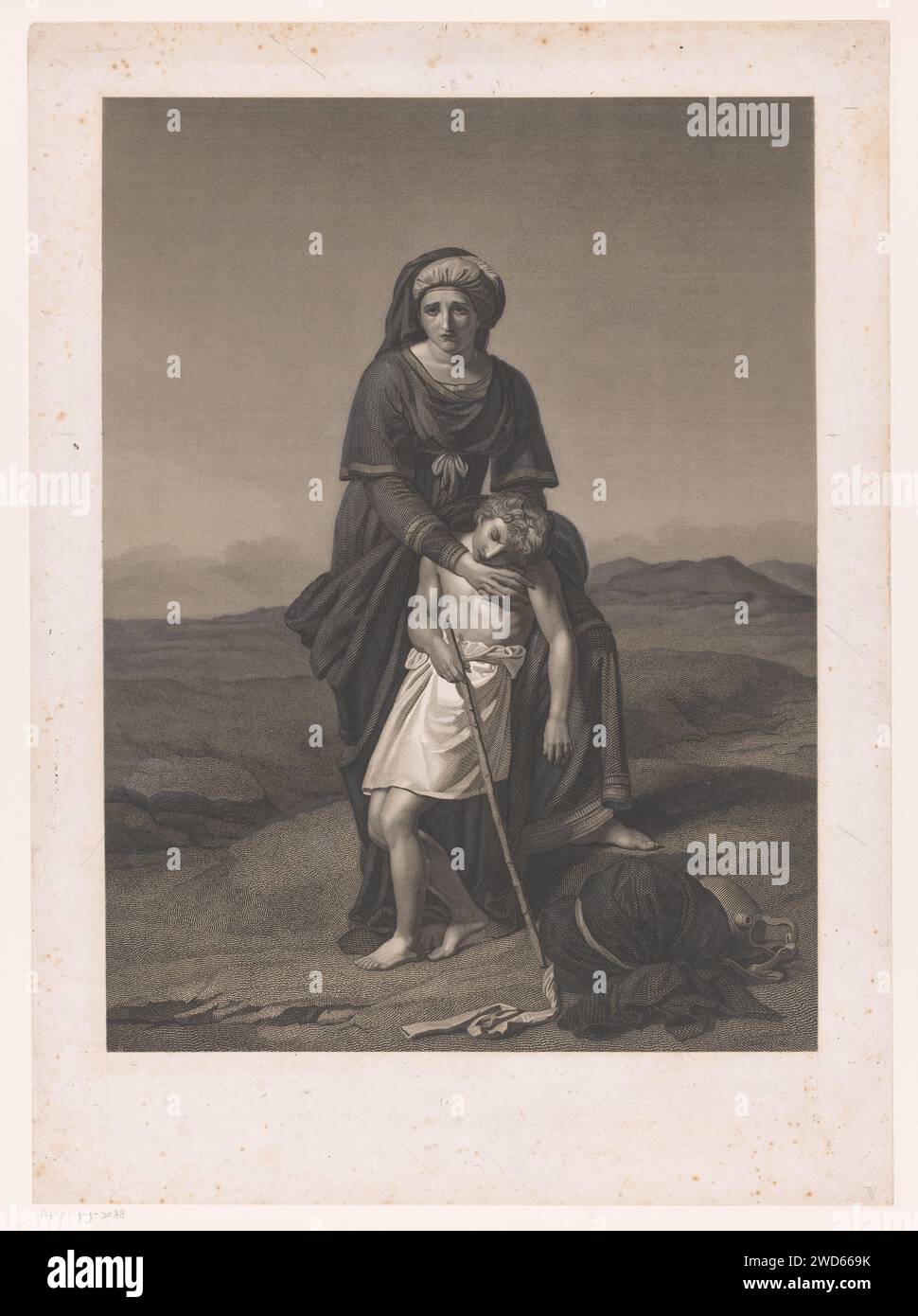 Hagar and Ishmael in the desert, Erin Corr (attributed to), after