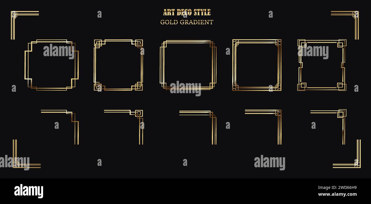 gold art deco style frame and corners. Stock Vector