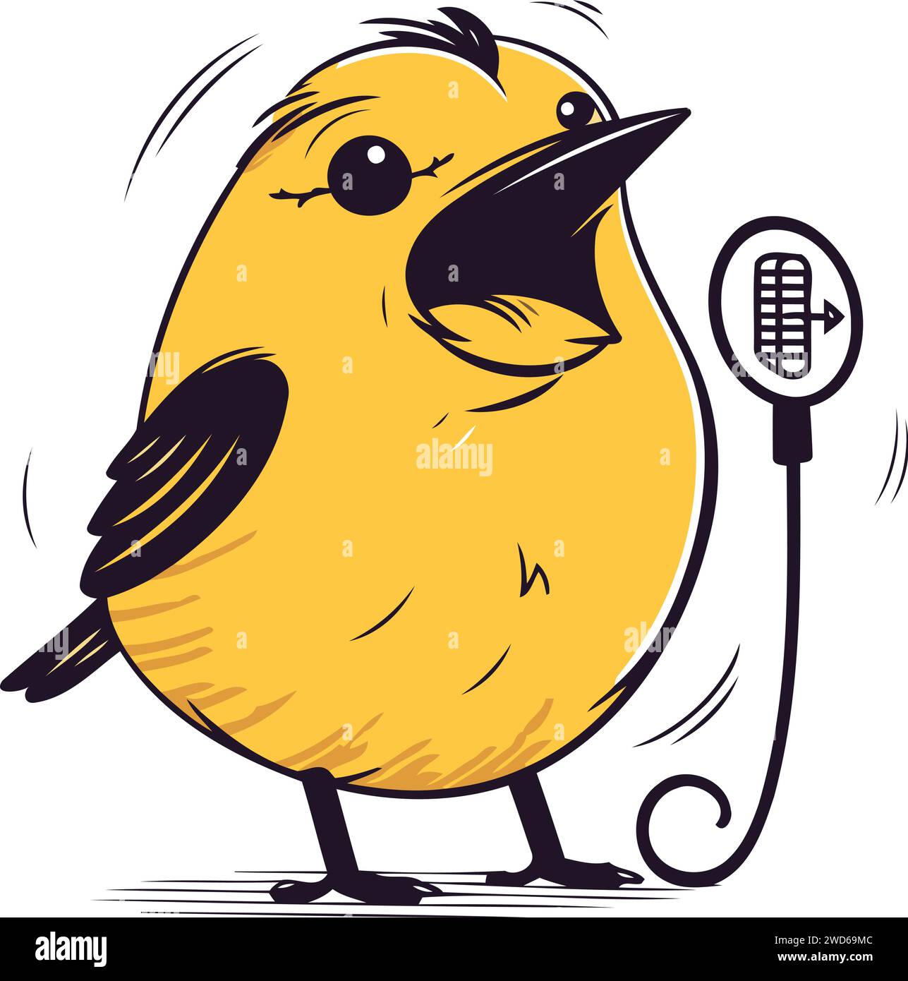 cute cartoon bird with a microphone in his hand. vector illustration