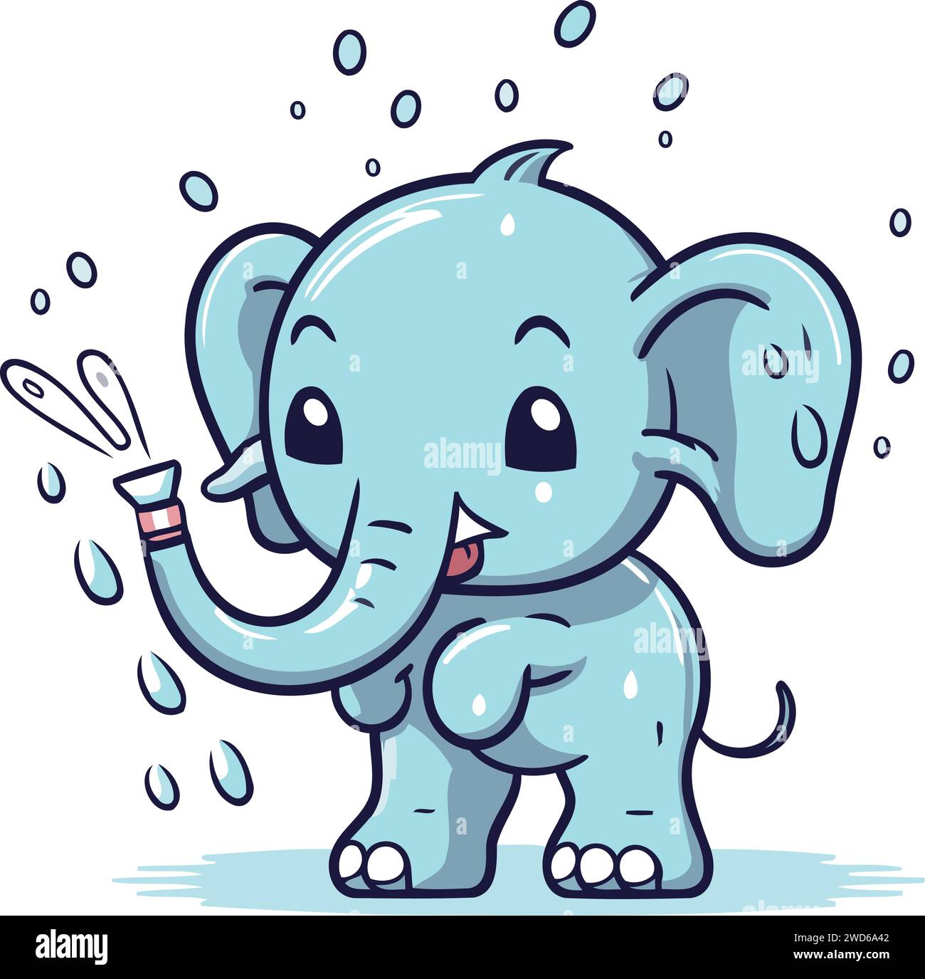 Elephant with water drops. Cute cartoon character. Vector illustration. Stock Vector