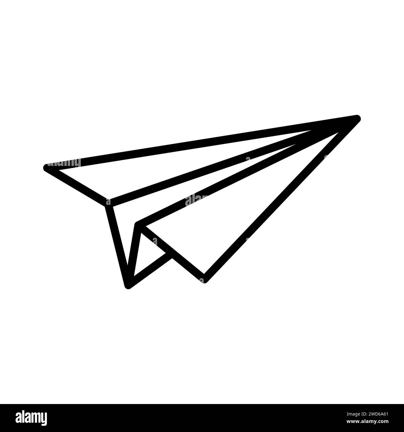Simple paper plane black line icon. Origami paper airplane. Handmade aircraft on white background. Vector illustration. Stock Vector